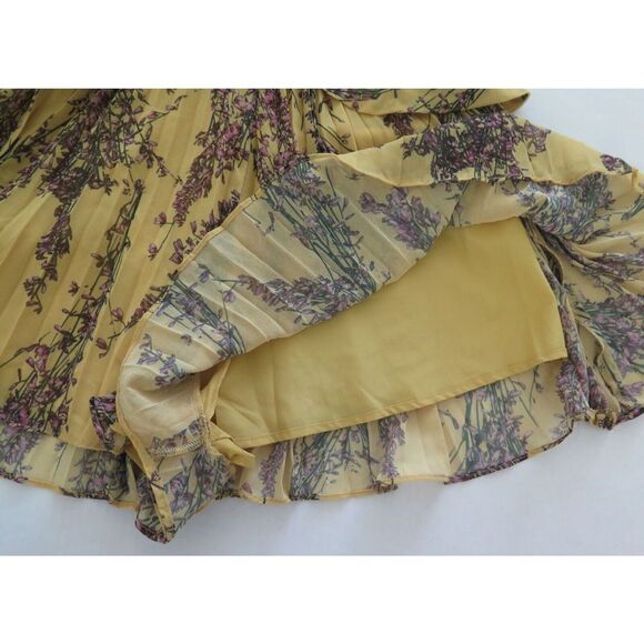 Keepsake Label Women's Sz M Mustard Yellow Floral Light Up Pleated Ruffle Romper - Picture 6 of 9